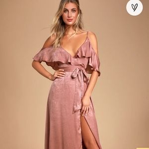 Lulus Moriah Rose Satin Wrap Maxi Dress